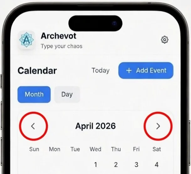 Archevot calendar with left and right arrow buttons to change the displayed month