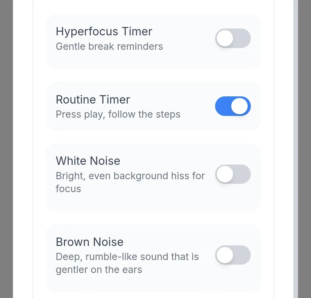 Routine Timer toggle button in the Settings tab