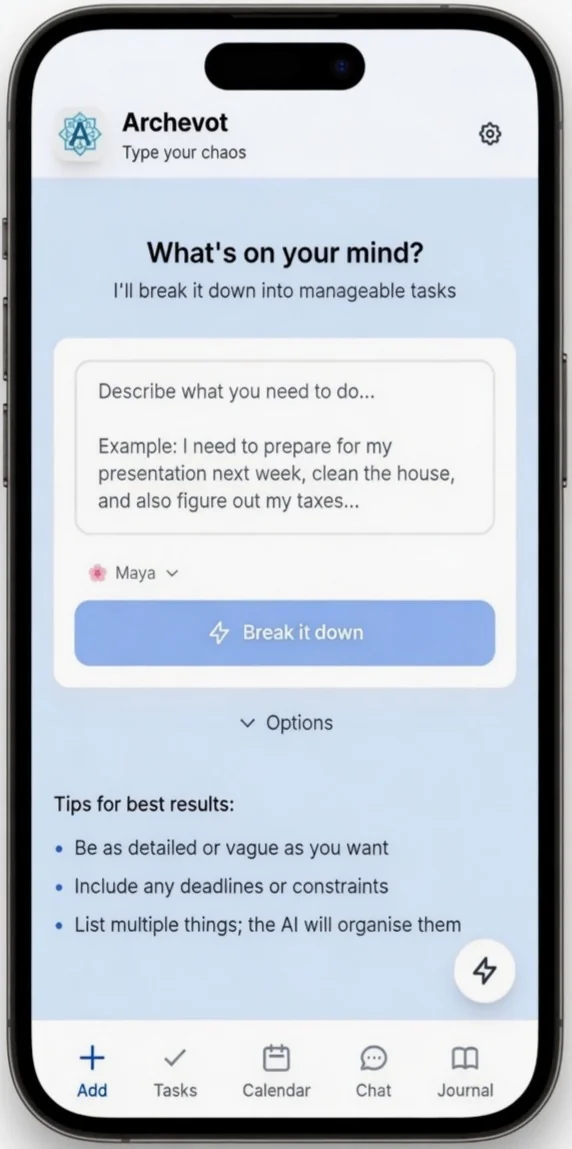 Main app colour picker in Archevot showing different colour options
