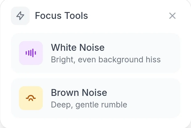 Lightning icon in the bottom right of the app for accessing white and brown noise